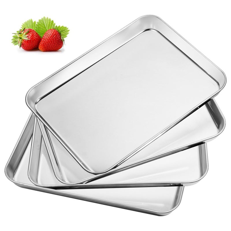 Yododo Baking & Cookie Sheets Set of 4, Yododo Stainless Steel Compact Toaster Oven Pan Tray Ovenware Professional, Size 10.23 x 8.26 x 1 inch, Heavy Duty, Deep Edge, Superior Mirror Finish, Dishwasher Safe - Image 3